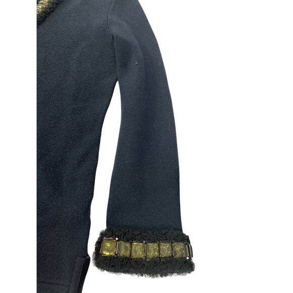 Tory Burch womans Charcoal Gray blue undertones black wool cashmere embelished S - Picture 8 of 13